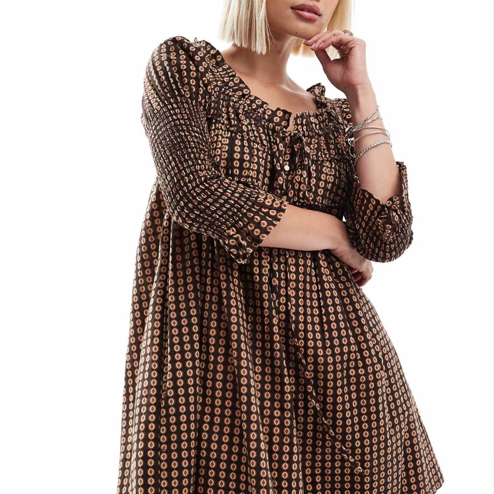 Free People mini smock dress in black multi